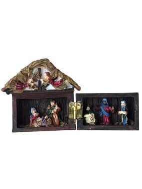 Vintage Hinged Nativity Scene Figurine Angels Wise Men Baby Jesus Christmas